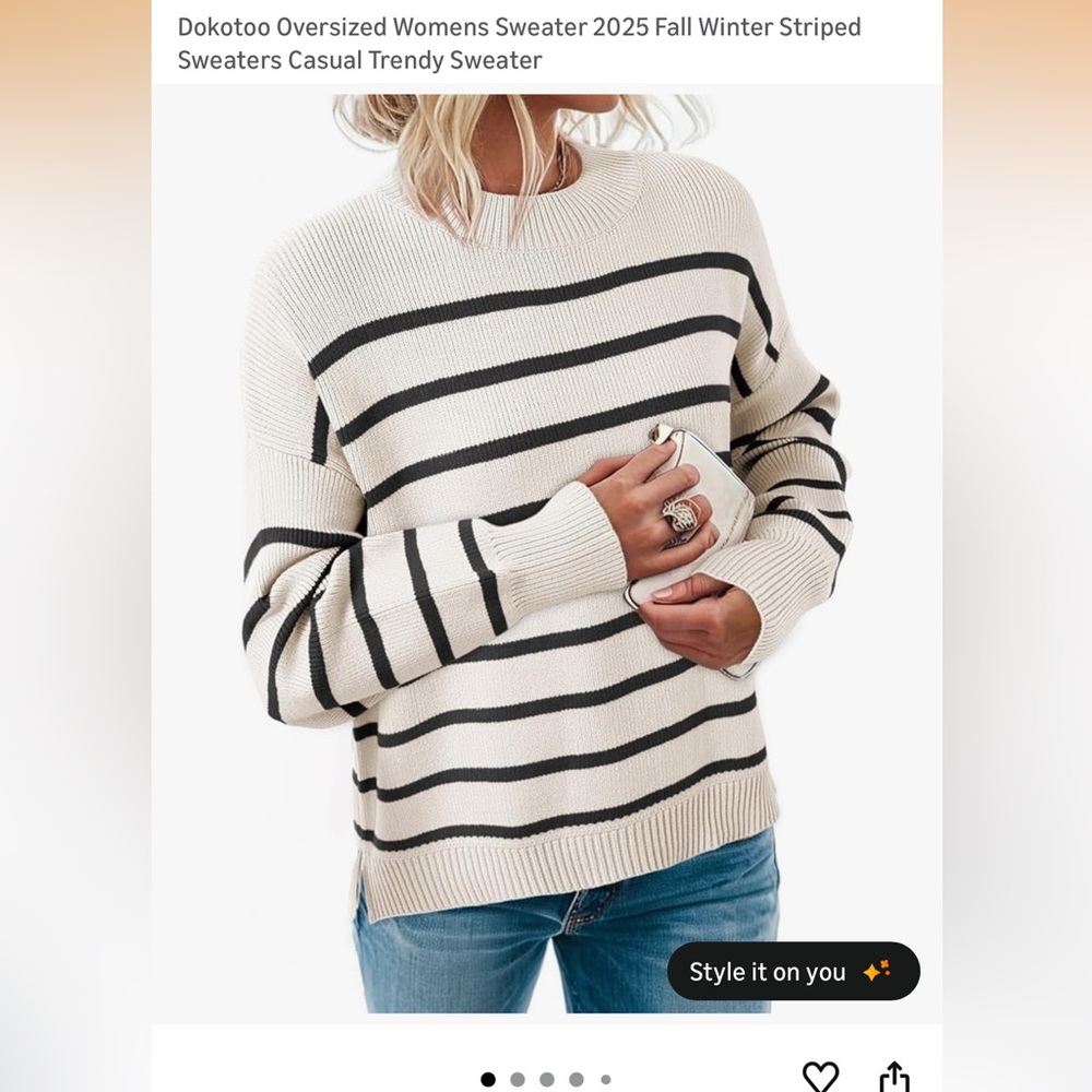 Striped Crewneck Sweater in Cream and Black